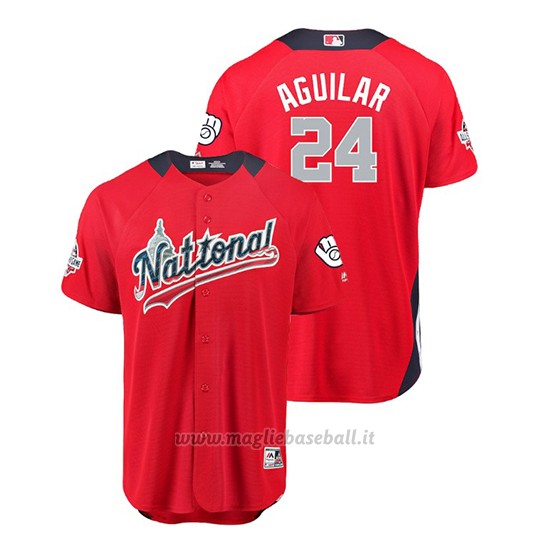 Maglia Baseball Uomo All Star Game Milwaukee Brewers Jesus Aguilar 2018 1ªRun Derby National League Rosso